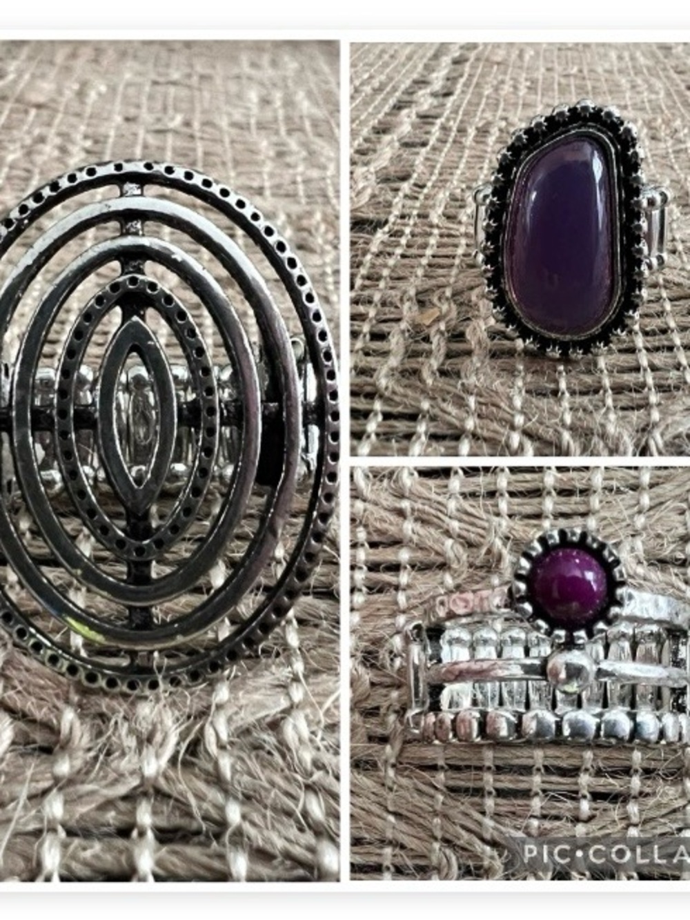 Lot of 3 Women's Fashion Rings Silver Tones Rhinestone Stretch